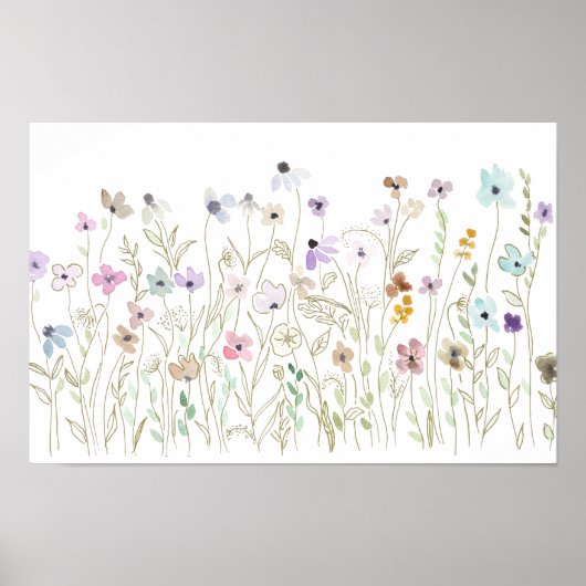 farbige Wildblumen, goldene Farbe und Aquarell Poster (Vorne)