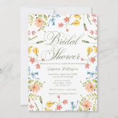 Farbige Wildblumen Grün-Weiß-Brautparty Einladung (Vorderseite)