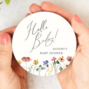 Farbige Wildblumen-Hallo-Baby Runder Pappuntersetzer