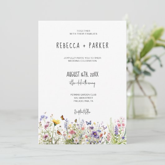 Farbige Wildblumen Hochzeit qr Code UAWG auf der R Einladung (Stehend Vorderseite)