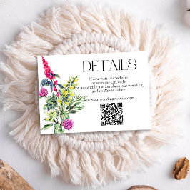Farbige Wildblumen Hochzeitdetails QR-Code Begleitkarte