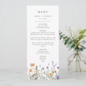 Farbige Wildblumen-Hochzeitsmenü Menükarte (Stehend Vorderseite)