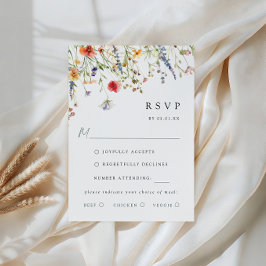 Farbige Wildblumen-Hochzeitsmenü-Wahl RSVP-Karte RSVP Karte