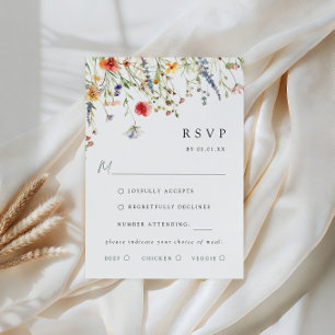 Farbige Wildblumen-Hochzeitsmenü-Wahl RSVP-Karte RSVP Karte