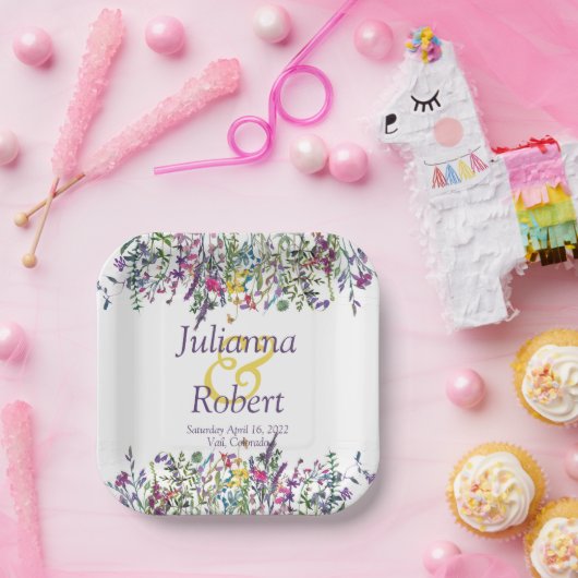 Farbige Wildblumen Hochzeitspapiere Teller (Party)