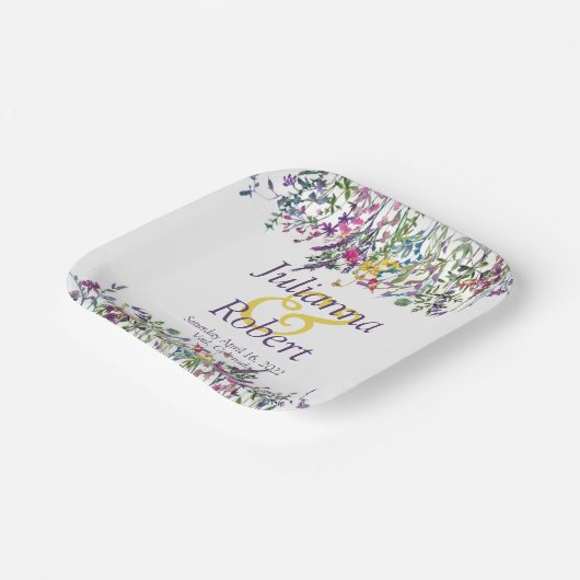 Farbige Wildblumen Hochzeitspapiere Teller (Gewinkelt)