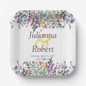 Farbige Wildblumen Hochzeitspapiere Teller (Vorderseite)