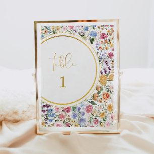 Farbige Wildblumen-Hochzeitstisch-Nummer Einladung