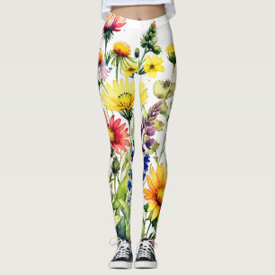 Farbige Wildblumen hübsche Aquarellmalerei Leggings