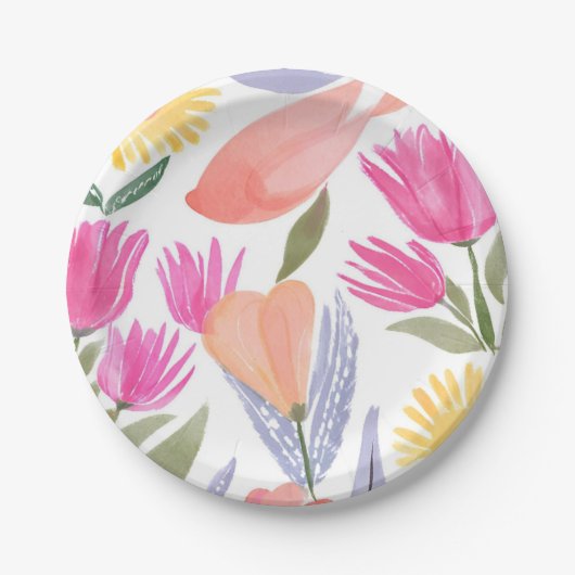 Farbige Wildblumen im Wasserfarb-Stil | Handgemalt Pappteller (Vorderseite)