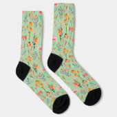 Farbige Wildblumen in Aquarell auf grün Socken (Rechts)