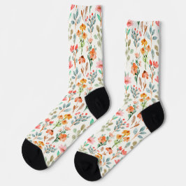 Farbige Wildblumen in Aquarell auf Weiß Socken