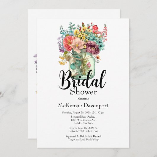 Farbige Wildblumen Jar Brautparty Einladung (Vorne/Hinten)