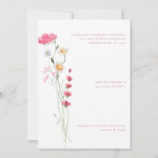 Farbige Wildblumen Kaninchendusche Einladung (Rückseite)