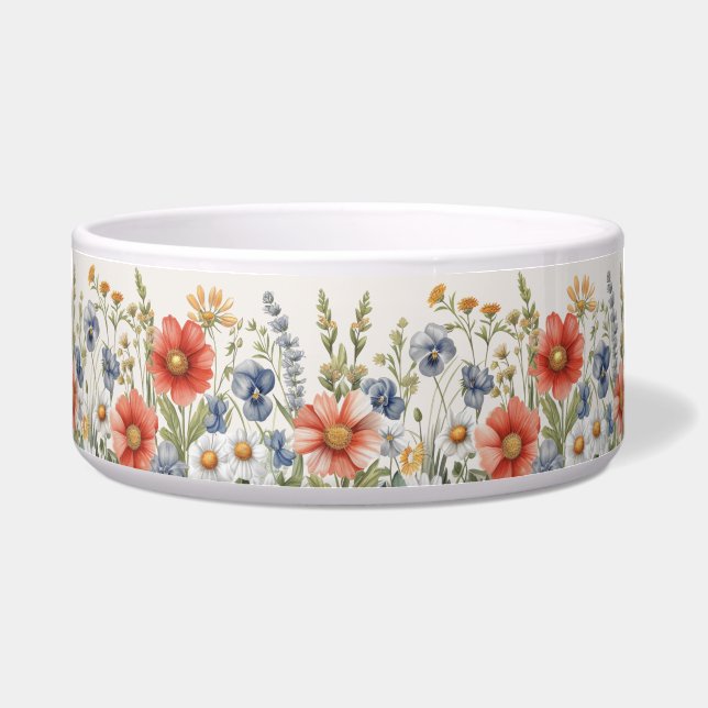 Farbige Wildblumen Keramik Pet Bowl Napf (Vorderseite)