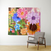 Farbige Wildblumen Kunst - Schöne Gartenanlage Blu Wandteppich (Beispiel (Horizontal))