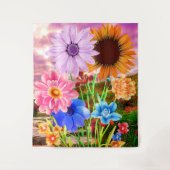 Farbige Wildblumen Kunst - Schöne Gartenanlage Blu Wandteppich (Vorderseite)