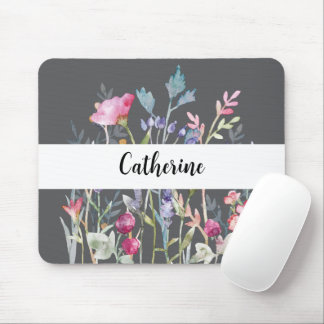 Farbige Wildblumen mit Individuelle Name Grau Maus Mousepad