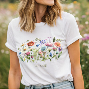 Farbige Wildblumen Monogramm T - Shirt