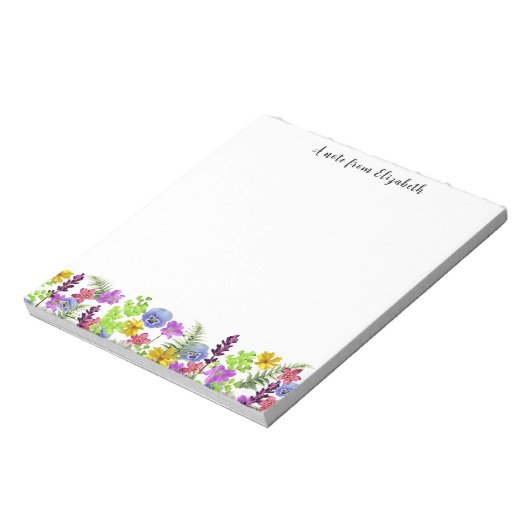 Farbige Wildblumen Niedlicher Individuelle Name Notizblock (Rotiert)