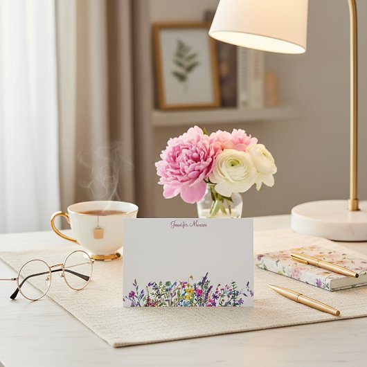 Farbige Wildblumen personalisiert Mitteilungskarte