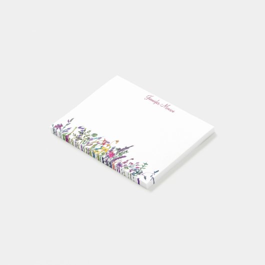 Farbige Wildblumen personalisiert Post-it Klebezettel (angewinkelt)