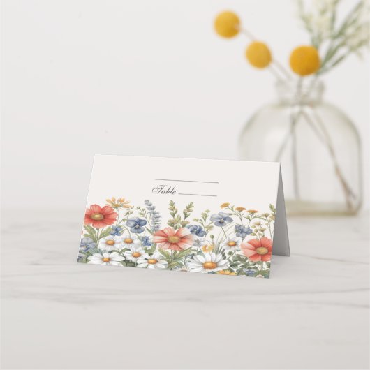 Farbige Wildblumen Platzkarte (Vorderseite)