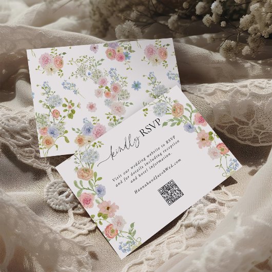 Farbige Wildblumen-QR-Code-Hochzeit RSVP Karte