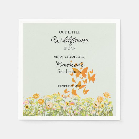 Farbige Wildblumen-Schmetterling 1. Geburtstag Serviette (Vorderseite)