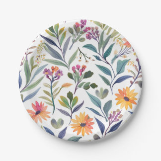 Farbige Wildblumen | Schöne Florale Aquarellmalere Pappteller