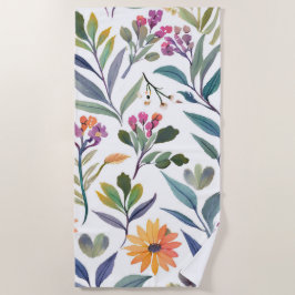 Farbige Wildblumen | Schöne florale Wasserfarben Strandtuch