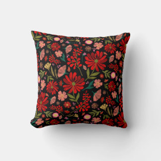 Farbige Wildblumen Sommer Floral Schwarz Kissen