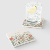 Farbige Wildblumen Stone Untersetzer (Seitenansicht)