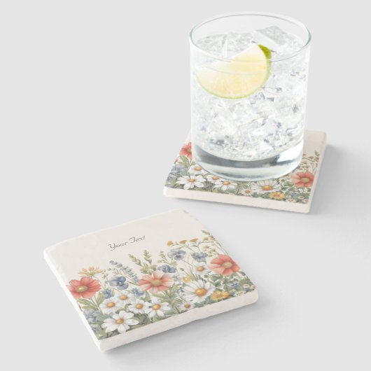 Farbige Wildblumen Stone Untersetzer (Seitenansicht)