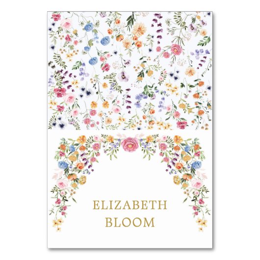 Farbige Wildblumen Tischsitze Platzkarten Tischnummer (Vorderseite)