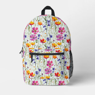 Farbige Wildblumen und grünes Gras Bedruckter Rucksack