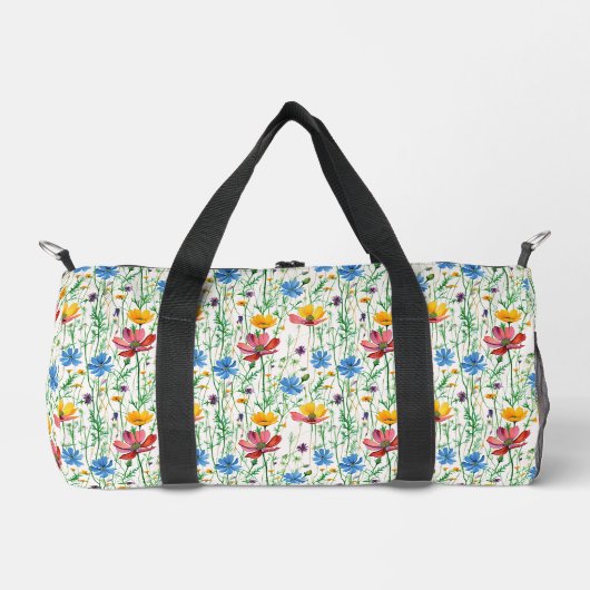 Farbige Wildblumen und grünes Gras Duffle Bag (Vorderseite)