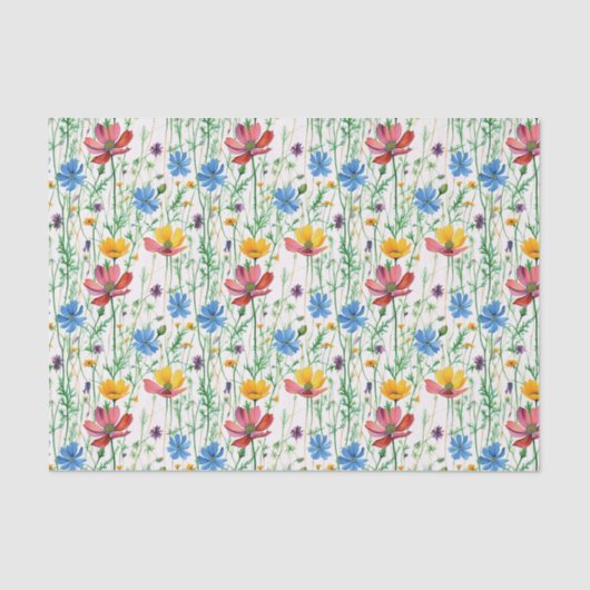 Farbige Wildblumen und grünes Gras Seidenpapier (Vorderseite)