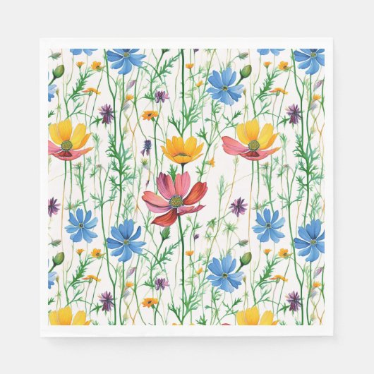 Farbige Wildblumen und grünes Gras Serviette (Vorderseite)
