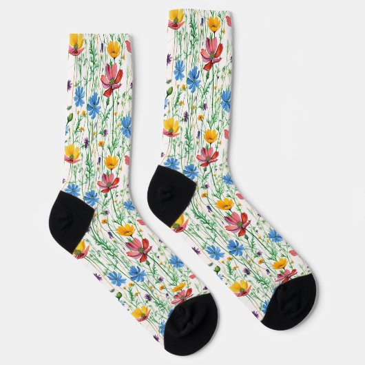 Farbige Wildblumen und grünes Gras Socken (Rechts)