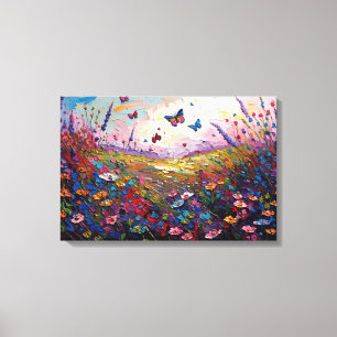 Farbige Wildblumen Wiese mit Schmetterlingen Leinwanddruck