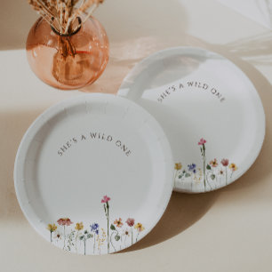 Farbige Wildblumen-Wild-One-Geburtstagsfeier Pappteller