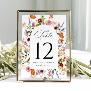 Farbige Wildblumenbogen-Hochzeitstisch-Nummernkart Einladung