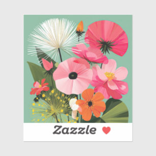 Farbige Wildblumenbouquet im Stil der Mitte des 20 Aufkleber