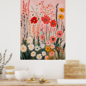 Farbige Wildblumenfeldmalerei Poster (Küche)