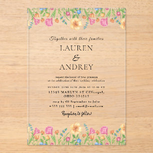Farbige Wildblumengarten-Hochzeit Acryleinladungen
