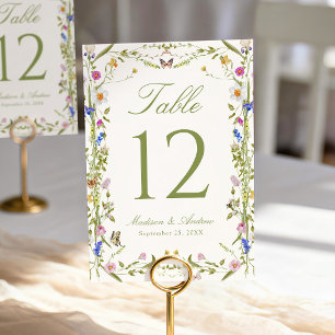 Farbige Wildblumenwiese Cream Hochzeit Tischnummer