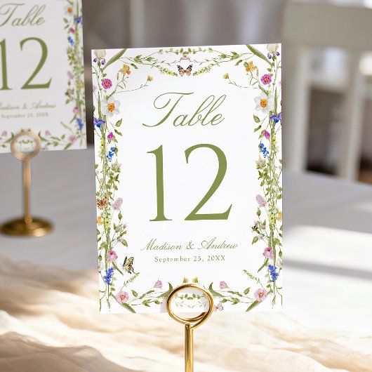 Farbige Wildblumenwiese Hochzeit Tischnummer