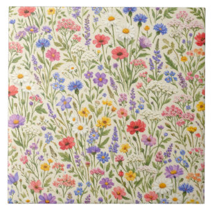 Farbige Wildblumenwiese Nahtloses Muster Fliese