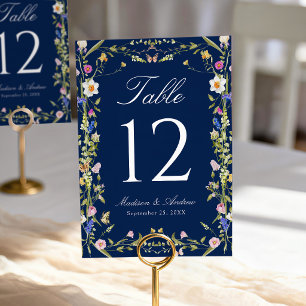 Farbige Wildblumenwiese Navy Hochzeit Tischnummer